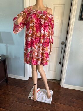 Women’s One-Shoulder Floral Dress in Pink & Orange